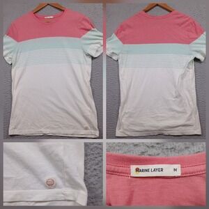 Marine Layer T-Shirt Mens Medium Pink White Colorblock Striped Short Sleeve